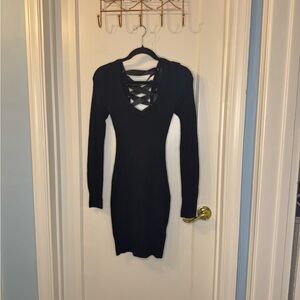 GUESS Long Sleeve Sweater Dress with Criss-Cross Tie Lace Back